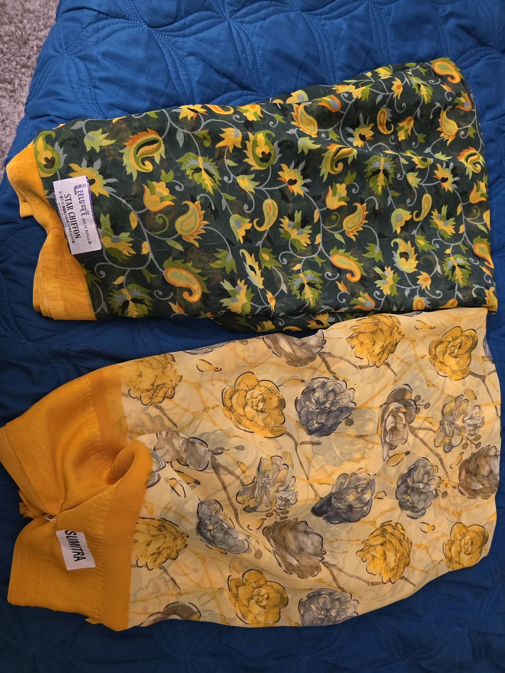 2 Chiffon Sarees And 1 Fancy Blend Saree With Blouse(Unused And Unstiched)